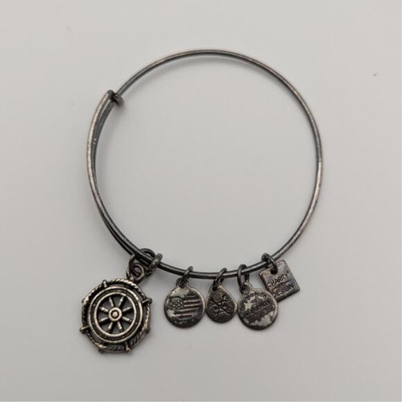 Alex and Ani Take The Wheel Charm Bracelet Bangle Nautical Boat Silver Jewelry - Picture 1 of 4